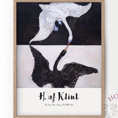 a black and white painting with two birds on it