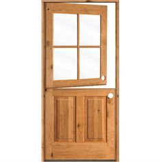 a wooden door with a glass pane and sidelight on the front of it