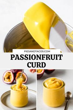 passion fruit curd in a glass jar with a spoon