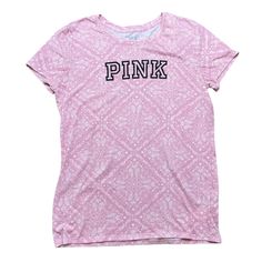 Victoria’s Secret Pink Brand Paisley Short Sleeve Tee Shirt In Pink And White With Black Pink Logo Across The Front Women’s Size Large Brand New With Tags Pink All-over Print Crew Neck Tops, Pink Crew Neck Top With All Over Print, Trendy Pink Printed Tops, Pink All Over Print T-shirt For Spring, Pink Casual Top With All Over Print, Casual Pink Top With All Over Print, Pink Printed Crew Neck Top, Casual Pink Printed Tops, Pink Printed Short Sleeve T-shirt