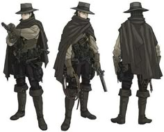 Bounty Hunter Outfit Design, Cowboy Vampire Hunter, Wild West Reference, Western Outfit Design, Western Bounty Hunter Character Design, Steampunk People Art, Wild West Vampire, Vampire Hunter Outfit Male, Bounty Hunter Outfit Male