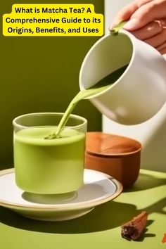 a person pouring green tea into a cup