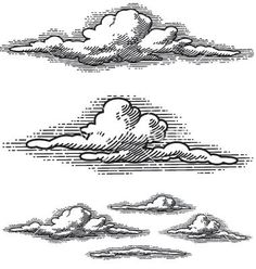 four different clouds are shown in black and white