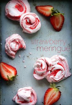 strawberry meringue with whipped cream and strawberries on the side, ready to be eaten