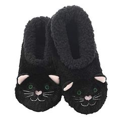 Cat Snoozies Comfy Slippers With Faux Fur Lining, Winter Slippers With Faux Fur Lining For Loungewear, Faux Fur Lined Comfy Slippers, Winter Faux Fur Lined Slippers For Loungewear, Winter Loungewear Slippers With Faux Fur Lining, Soft Snug Slippers For Casual Wear, Soft Comfortable Indoor Slippers, Soft Casual Slippers With Snug Fit, Cozy Black Slippers For Indoor Use