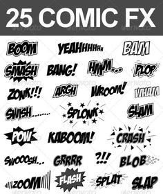 25 Comic Sound FX (Vector Set) Comic Tips, Make A Comic Book, Draw Comic, Comic Template, Sketch Comic, Comic Book Template, Comic Design