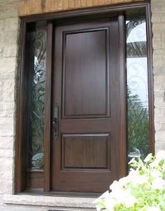 solid wood front door with detailed lights Solid Wood Front Doors, Front Door Wood, Entry Door With Sidelights, Wood Front Door, Solid Wood Front Door, Mountain Home Exterior, Iron Front Door, Wood Entry Doors, Porch Doors