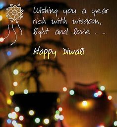 a happy diwali greeting card with lights in the background and an image of a potted plant