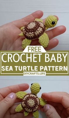 crochet baby sea turtle pattern with text overlay that says free crochet baby sea turtle pattern