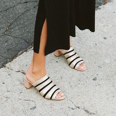 Loeffler Randall RE17 - Kenna in Natural Stripe Clothes Encounters, High Heels Ankle Boots, High Wasted Jeans, Black And White Heels, Velvet Slippers, Shoe Wishlist, Latest Shoe Trends, Sandal Shoes, Shoes Flats Sandals