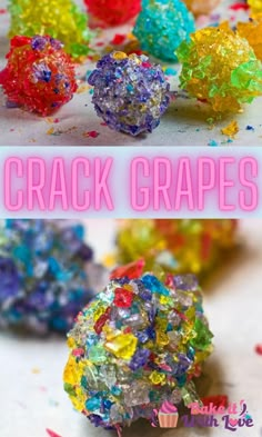 These Crack Grapes (Jolly Rancher Candied Grapes) are a fun snack or dessert recipe to make with your kids for any occasion! My colorful grapes dipped in candied syrup, then coated in classic candy flavors, are the hit of any classroom party! I also like making these tasty, rainbow-colored grapes around St. Patrick's Day and Easter! BakeItWithLove.com #crack #grapes #candy #dessert #snack #treat #nobake Hard Candy Grapes, Jolly Rancher Flavors, Candied Grapes Recipe, Candied Fruit Recipes, Candied Grapes, Candy Grapes, Candy Flavors, Jolly Rancher Hard Candy, Snack To Make