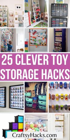 Are you getting tired of mess and struggling to find toy organization ideas for the homeDitch the overwhelming clutter and mess of your kids toys and check out these amazing mom hacks that will organize your child's toyscraftsThese genius ideas for toy storage are perfect for all types of rooms and spaces. Space Saving Toy Storage Ideas, Storage Ideas For Small Toys, Toy Storage Shared Bedroom, Organize Kids Room Diy, Diy Toy Room Organization, Ways To Organize Toys In Living Room, Kids Small Bedroom Organization, Kids Game Storage, Organizing Ideas Kids Room