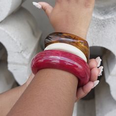 Resin Dark Cherry Chunky Chic Red Summer Jewelry, Everyday Red Bangle Jewelry, Trendy Red Bangle Jewelry, Trendy Red Bracelets For Everyday, Red Bracelet Jewelry For Summer, Red Summer Bracelet Jewelry, Dark Red Acrylic, Acrylic Bangles, Silver Engraved Bracelet