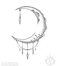 a drawing of a crescent with a face hanging from it's side, and the moon