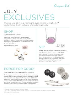 July Monthly Exclusive Offers (PDF) - My O2 Connection Owl Wedding, Hostess Rewards, Owl Birthday, Living Locket, Origami Owl Jewelry, Online Parties, Charm Pack, Origami Owl, Host A Party