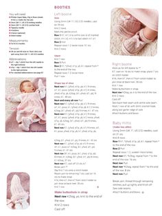 an article in the knitting book is shown with pictures of baby's feet and booties