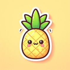 a cute pineapple sticker on a yellow background with an emoticive expression