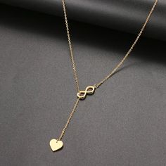 Infinity Drop Heart Gold Necklace - Forever Love, Valentines Day Gift, Elegant Engagement Necklaces, Layered Style, Friend Gifts, Gold Heart Necklace, Layer Style, Heart Shape Pendant, Style Necklace, Metal Necklaces, Stainless Steel Necklace