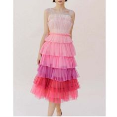 Nwt Storia Pink Tiered Tulle Maxi Dress, Xl. Adjustable Straps, Back Zipper Closure, Light Pink Lining, Tulle Tiered Layers. Ombre Tulle Dress, Show Choir, Tulle Midi Dress, Modest Tops, Ombre Dress, Dopamine Dressing, Unique Prom Dresses, That Dress, Tiered Midi Dress