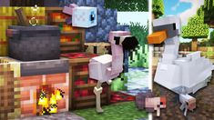 an image of some animals in minecraft with different colors and patterns on them,