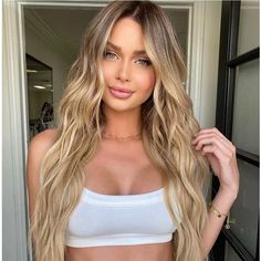 HAIRCUBE Long Curly Blonde Wigs for Women Ombre Blonde Long Wavy Wig Middle Part 7445026818841  eBay Espresso Highlights, Blonde Wavy Wig, Ash Blonde Hair Balayage, Blond Hairstyles, Wig Middle Part, Blonde Shades, Long Wavy Wig, Blonde Wigs, Long Hairstyle