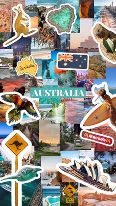 australia collage with many different stickers on it