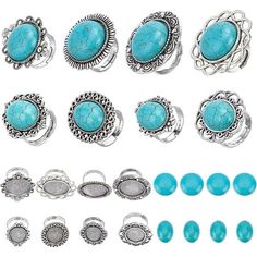 Vintage Style Adjustable Ring Blank Gemstone Cabochon Ring Settings Round Oval Blank Rings Flat Cabochons for DIY Adult Rings Making Jewelry Making Supplies Size: one size.  Color: Silver.  Gender: female. Rings Making, Ring Settings, How To Make Rings, Cabochon Ring, Oval Rings, Bead Shop, Adjustable Ring, Jewelry Making Supplies, Making Jewelry