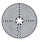 a black and white image of a circular maze