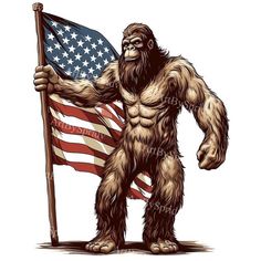 a bigfoot holding an american flag