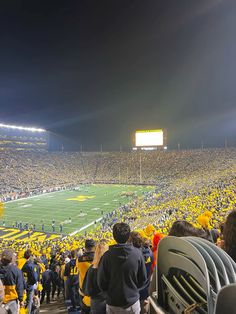 a football stadium filled with people and fans watching the game at night or in the dark