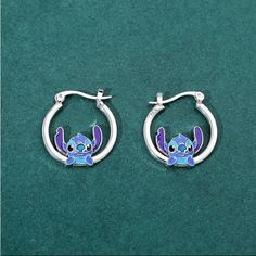 Earrings-Hoops,Disney Stitch Hoop Earrings Silver-Plated Enamel Dangle Earrings Nwt Tray 97 Stitch Earrings Disney, Disney Christmas Earrings, Jasmine Earrings Princess, Cute Disney Earings, Disney Princess Earrings, Disney Jewelry, Stitch Disney, Silver Hoop Earrings, Jewelry Earrings Hoops