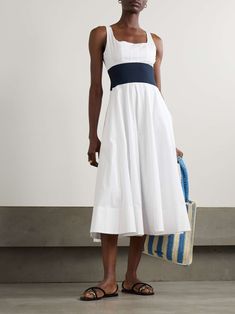 Pleated Cotton Midi Dress, Cotton Pleated Midi Dress, Cotton A-line Midi Dress With Pleated Bodice, Elegant Cotton Dresses By Staud, Chic Cotton Dresses With Pleated Waist, Chic Cotton Dress With Pleated Waist, Cotton Midi Dress With Pleated Bodice, Cotton Midi Dress With Pleated Details, Cotton Midi Dress With Pleats