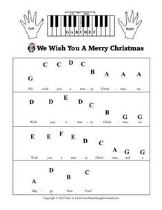 we wish you a merry christmas piano sheet music worksheet for kids and adults