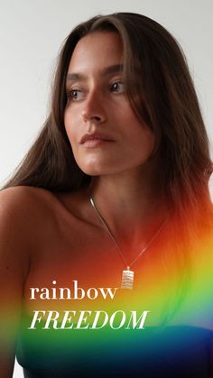 Woman wearing a pendant in silver stamped with the colours of the rainbow. About Rainbow, Colours Of The Rainbow, My Colors, Pride Jewellery, The Rainbow