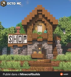 an image of a building made out of wood and stone with the words shop on it