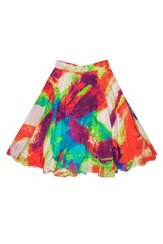 Current Boutique-Naeem Khan - Neon Paint Stroke Silk Midi Skirt Sz 6 Summer Flowy Skirt With Abstract Print, Vibrant Summer Skirt, Spring Silk Flared Skirt, Multicolor Silk Skirt, Multicolor Flowy Silk Skirt, Multicolor Silk Flowy Skirt, White Silk Skirt For Spring, Spring Multicolor Voluminous Skirt, Vibrant Print Skirt For Summer