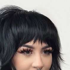 Thick Short Bangs, Shag Micro Bangs, Mullet Extensions, Long Shag Curtain Bangs, Shag With Short Bangs, How To Style A Shag, Heavy Fringe Bangs, Long Hair With Short Bangs, Long Rocker Hair