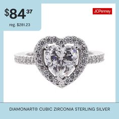 She'll cherish this impressive ring with all her love. A heart-shaped cubic zirconia center is framed by a halo of stones that'll never fade.Stones: Simulated diamond 2.64 ct. t.w. diamond equivalentRing Style: Engagement RingsFeatures: Quick ShipSetting: ProngShape: HeartStone Cut: HeartMetal Color: WhiteRing Gallery Height: 7.6mmCare: Wipe CleanMetal: Sterling SilverCountry of Origin: Imported Heart Halo Ring, Heart Halo, Rings Engagement, Halo Rings, Halo Ring, Sterling Silver Heart, Silver Heart, Halo, Heart Shapes