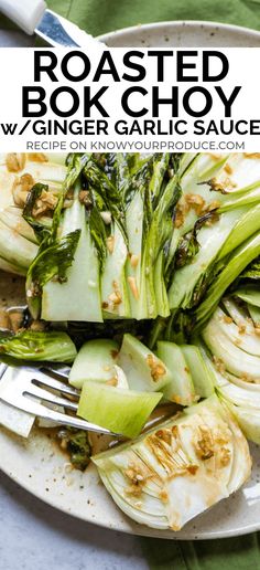 Tender Roasted Baby Boy Choy with Ginger and Garlic Sauce, a quick and easy vegan side dish that you'll to make again and again. Baby Bokchoy With Garlic, Roasted Baby Bokchoy Recipes, Baby Bokchoy Recipe Healthy, Baby Boy Choy Recipes, Bokchoy Sidedish Roasted, Baby Bokchoy Sidedish Roasted, Baby Bokchoy Sidedish, Bokchoy Sidedish, Boy Choy Recipes