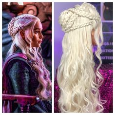 Game of Thrones Daenerys Targaryen styled platinum blonde 22” inch synthetic lace front wig. Great for cosplay and comicon as well as Halloween. Daenerys Braids, Styled Wigs, Girl Vanity, Greek Goddess Hairstyles, Targaryen Cosplay, Daenerys Targaryen Cosplay, Game Of Thrones Daenerys Targaryen, Game Of Thrones Daenerys, Drag Wigs