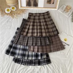 Korean Style Plaid Pleated Skirt Female Spring and Autumn High Waist Thin A-line Short Skirt Student Woolen Summer Skirt Summer 2022 new women's pleated skirt Aesthetic Plaid, Preppy Mode, Empire Design, Plaid Pleated Mini Skirt, Womens Pleated Skirt, Plaid Pleated Skirt, Flared Sleeves Top, A Line Shorts, Plaid Mini Skirt