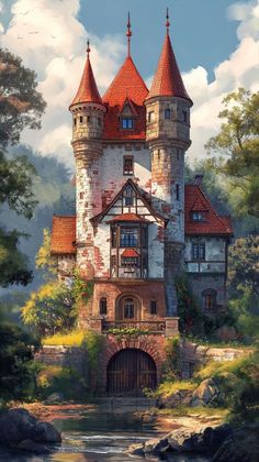 Medieval Manor Concept Art, Fantasy Buildings Art, Fantasy Architecture Concept Art, Tiny Glade, Fairytale Houses, Stuffed Pumpkin, Eyes Artwork