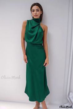 Olivia Mark - Elegant and Fashionable Solid Color Satin Sleeveless Evening Dress Backless Midi Dress, Sleeveless Outfit, Elegant Maxi Dress, فستان سهرة, Woman Weaving, Women Party, Hip Dress, Mid Length Dresses, Dress Robes