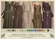 the medieval belt and metal & gems dress is shown in multiple colors, including black, brown