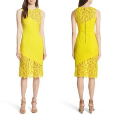 Condition Is Pre Owned. No Holes Or Stains. Featuring Angled Lace Panels, Nude Lining And A Bodycon Sheath Silhouette. Floral Lace Infuses It With A Retro Feel While The Design Is Simple And Figure-Flattering. Center Back Zip Floral Lace Yoke & Hem. Alice And Olivia, Floral Lace Dress, Dress Yellow, Lace Panelled, Yellow Dress, Alice Olivia, Floral Lace, Lace Dress, Midi Dress