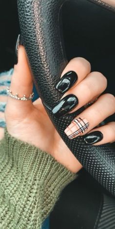 Plaid Nails, Her Nails, Fall Acrylic Nails, Summer Acrylic Nails, Short Acrylic Nails Designs, Coffin Nails Designs