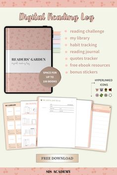 digital reading notebook, digital reading journal, digital book log, reading challenge template Ipad Reading, Reading Journal Printable, Digital Reading Journal, Free Planner Templates, Book Reading Journal, Free Notebook, Monthly Planner Template, Reading Notebook, Tracker Free