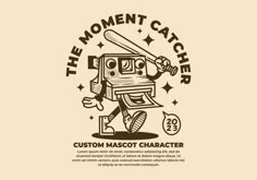 the moment catcher logo with an image of a robot holding a baseball bat in his hand