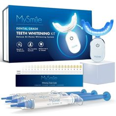 MySmile Pro Teeth Whitening Kit, Remove 10 years of tooth yellow stains in just 7 days. FDA Registered How To Use? Step 1: Please use the 1ml teeth whitening gel first, which can accelerate teeth whitening and remove years of yellow tooth stains Use the 1ml teeth whitening gel and apply whitening gel onto 28-LED teeth whitening light tray from Day 1 to Day 4. Use the 0.5ml teeth whitening gel from Day 5 to Day 7. it is non sensitive for your teeth, which protects your gum from damage. Step 2: Th Teeth Whitner, Teeth Whiting At Home, Mouth Spray, Tooth Cleaning, Teeth Whitening Remedies, Teeth Whitening Gel, Coffee Stain, Bathroom Stuff, Effects Makeup