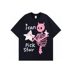 DESCRIPTION Ready for an adventure? Show off your daring nature with the I Can Pick Star T-shirt. With a skeleton front print and a devil tail back print, this unisex t-shirt is bold and eye-catching. Wear it with confidence and embrace your ability to conquer the stars! Washing instructions: machine wash cold. set washer to gentle cycle. air dry only. do not bleach FEATURES Made from a super soft blend of cotton and polyester Soft-touch water-based screen print Unisex fit NOTE: Please refer to Luxury Jacket, Tees Design, Tshirt Business, Star T Shirt, Skeleton Print, Graffiti Designs, Oversize Casual, Looks Black, Couple T-shirt